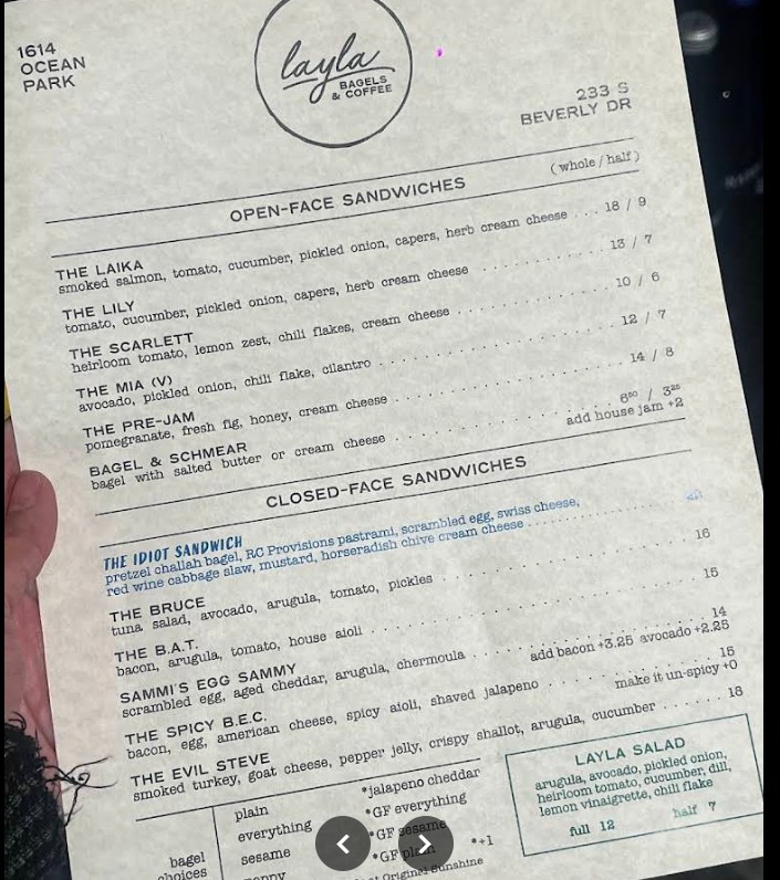 Layla Bagels Restaurant Menu & Prices | View Full Menu